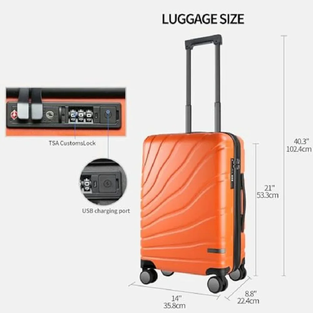 20-Inch Expandable Hard Shell Carry-On Luggage with Spinner Wheels & TSA Lock